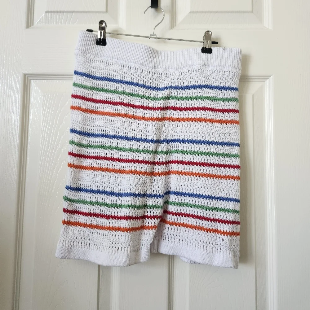 Striped Knit Crochet White Women Shorts